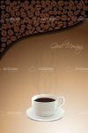 Coffee Filled Cup on Coffee Beans and Cream to White Hued Background